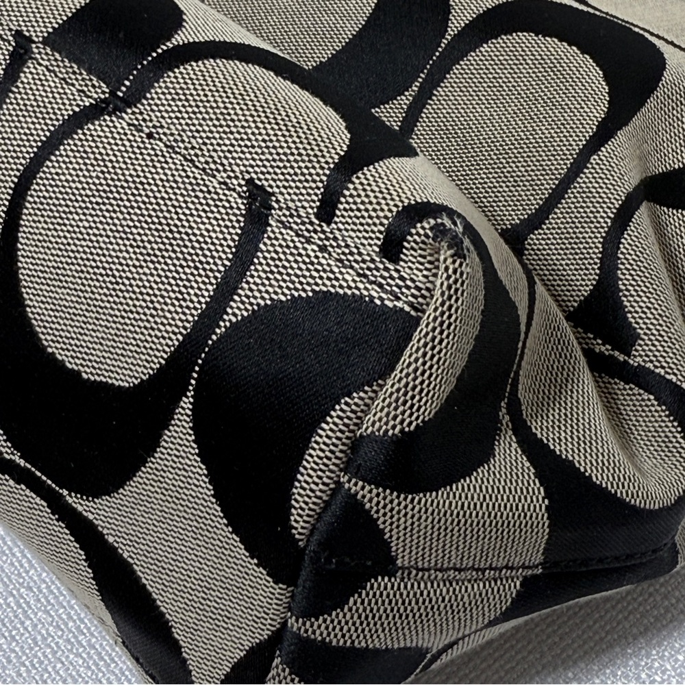 Coach Signature Shoulder Purse Tote Black Grey Bl… - image 7